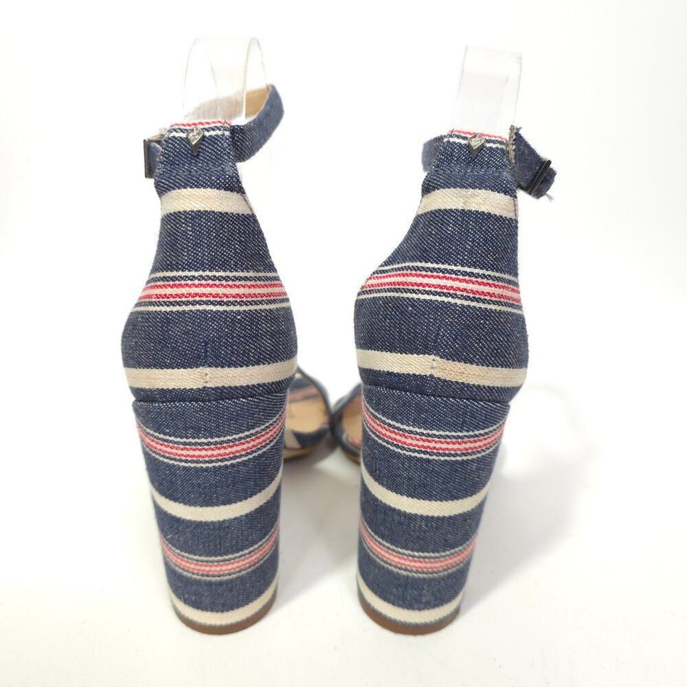 Sam Edelman Susie Stripe Denim Block Heel Sandals Womens Ankle Strap Size 7 Shoe - Picture 5 of 8